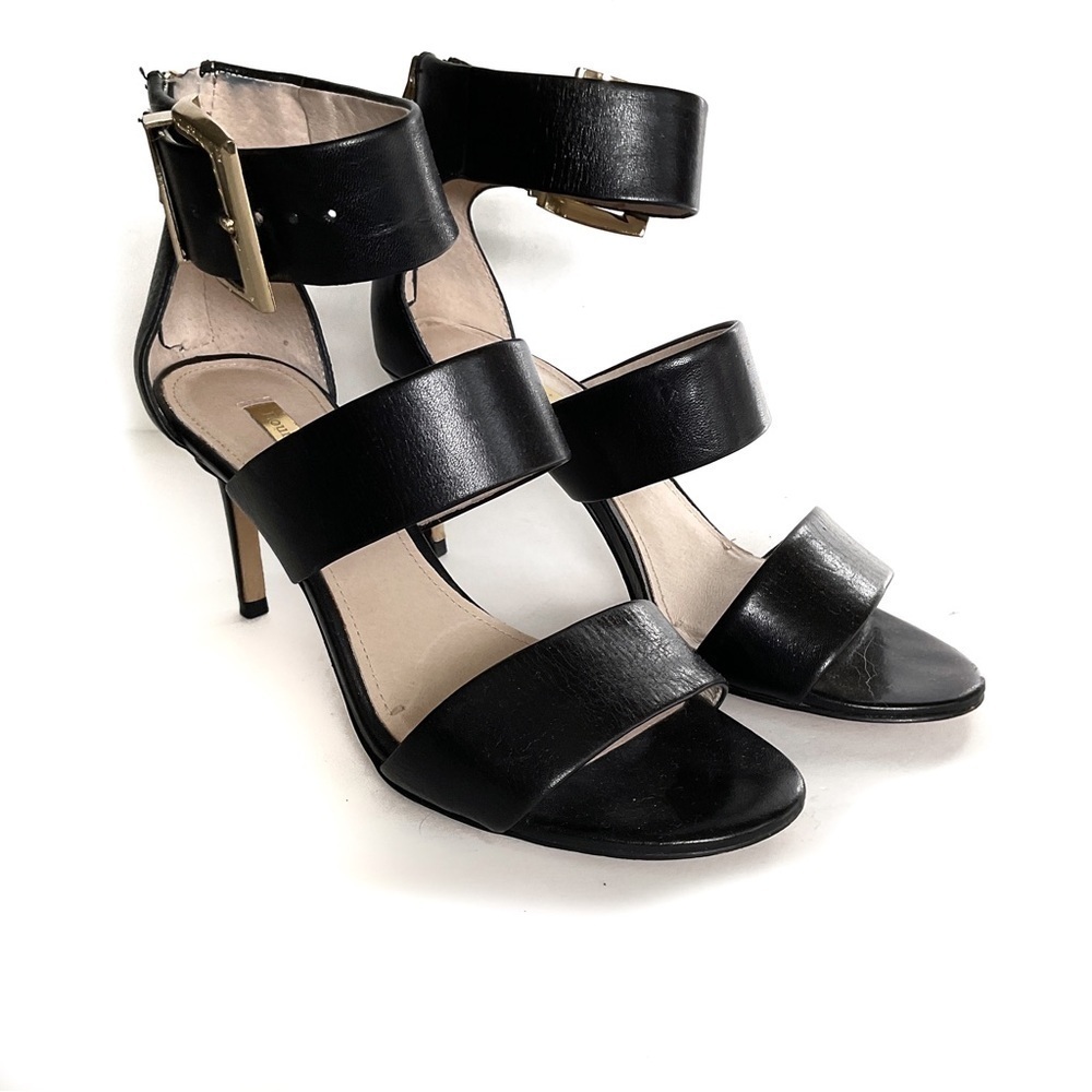 Louise Et Cie Gosia Ankle Cuff Leather Sandal Heels Black Sz 6 - Picture 3 of 12